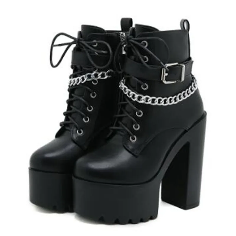 Motorcycle Chain - Bottes gothiques en cuir à plateforme